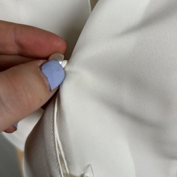 Vintage Liz Baker 80s White Short Sleeve Blouse Top Pearl Buttons 8 Medium - Picture 5 of 6